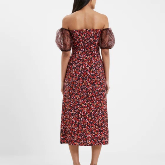 French Connection Clara Floral Off the Shoulder Puff Sleeve Dress size 6 Midi - Picture 5 of 9